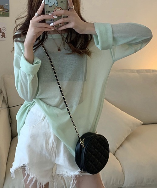 gossip!ロサンゼルス(ゴシップロサンゼルス)の「YUGA シアー ルーズシルエットトップス(Tシャツ/カットソー・レディース・ホワイト/ブラック/ブルー/ライトグリーン/パープル/イエロー・FREE)」の17枚目の写真
