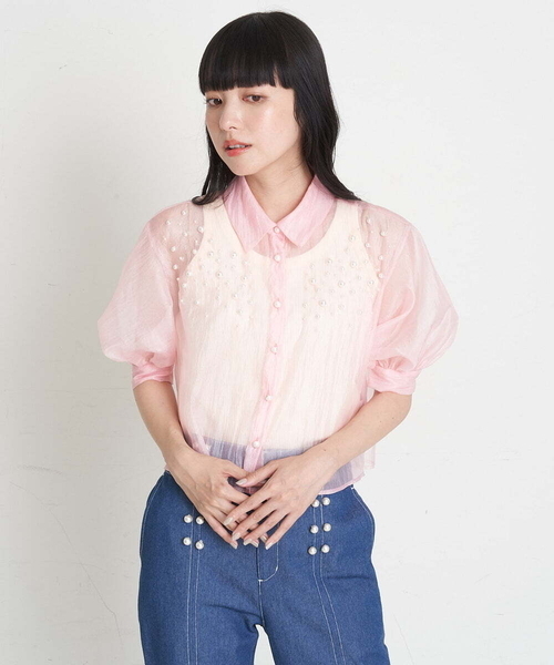 A de a.v.v（アードアー・ヴェ・ヴェ）の「パール付きシアーブラウス（シャツ/ブラウス・レディース・ブラック/アイボリー/ピンク・SMALL/MEDIUM）」の22枚目の写真