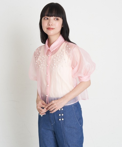 A de a.v.v（アードアー・ヴェ・ヴェ）の「パール付きシアーブラウス（シャツ/ブラウス・レディース・ブラック/アイボリー/ピンク・SMALL/MEDIUM）」の3枚目の写真