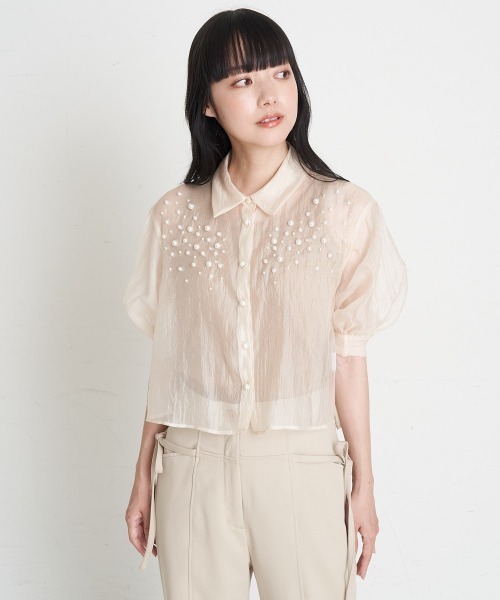 A de a.v.v（アードアー・ヴェ・ヴェ）の「パール付きシアーブラウス（シャツ/ブラウス・レディース・ブラック/アイボリー/ピンク・SMALL/MEDIUM）」の2枚目の写真