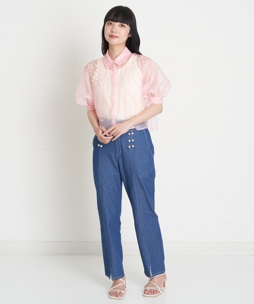 A de a.v.v（アードアー・ヴェ・ヴェ）の「パール付きシアーブラウス（シャツ/ブラウス・レディース・ブラック/アイボリー/ピンク・SMALL/MEDIUM）」の10枚目の写真