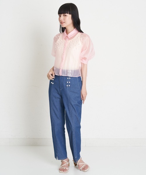 A de a.v.v（アードアー・ヴェ・ヴェ）の「パール付きシアーブラウス（シャツ/ブラウス・レディース・ブラック/アイボリー/ピンク・SMALL/MEDIUM）」の12枚目の写真