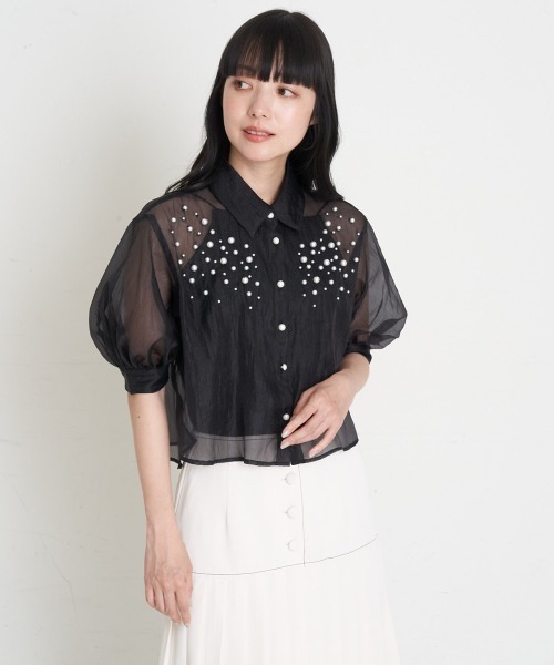 A de a.v.v（アードアー・ヴェ・ヴェ）の「パール付きシアーブラウス（シャツ/ブラウス・レディース・ブラック/アイボリー/ピンク・SMALL/MEDIUM）」の13枚目の写真