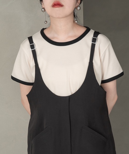 lawgy(ラウジー)の「fake waffle bi color t shirt(Tシャツ/カットソー・レディース・ブラック/アイボリー・FREE)」の20枚目の写真