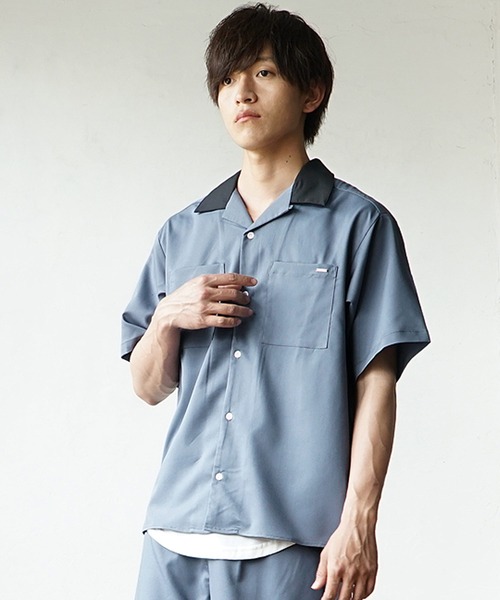 MinoriTY(マイノリティ)の「【MinoriTY】夏素材TRPUクレリックオープンカラー半袖シャツ 短丈 メンズ 夏服 開襟シャツ(シャツ/ブラウス・メンズ・サックスブルー/ブラック/ベージュ/モカ・L/M)」の4枚目の写真