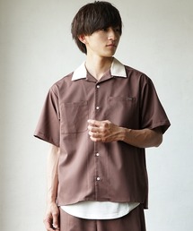 【MinoriTY】夏素材TRPUクレリックオープンカラー半袖シャツ 短丈 メンズ 夏服 開襟シャツ