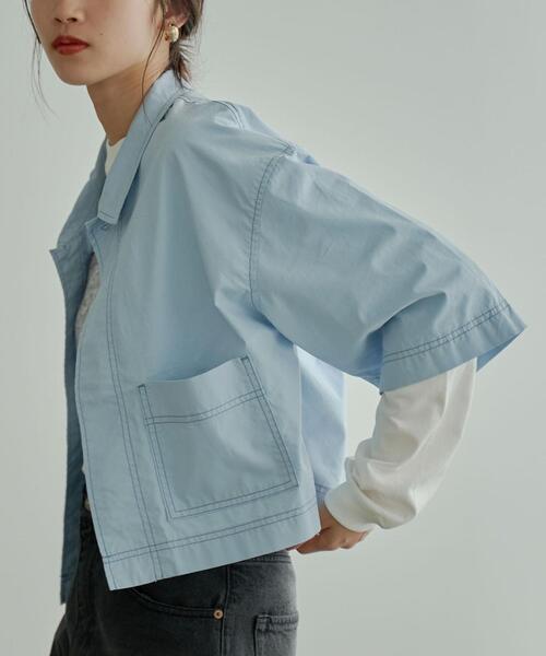 coen（コーエン）の「ハーフスリーブカバーオール（カバーオール・レディース・ナチュラル/ライトブルー・M/L）」の2枚目の写真