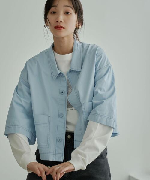 coen（コーエン）の「ハーフスリーブカバーオール（カバーオール・レディース・ナチュラル/ライトブルー・M/L）」の17枚目の写真