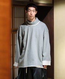 Aphlotus | カットオフデザイン ハイネックスウェット/トレーナー 無地 ＆ ムラ染め柄(スウェット)