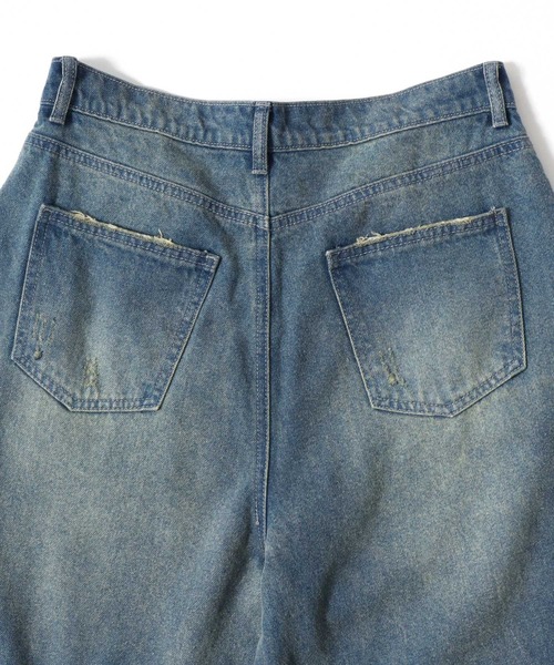 Salong hameu(サロン ハミュー)の「ハードダメージ ワイドストレート デニムパンツ オーバーダイ加工 ユニセックス(デニムパンツ・メンズ・ブルー/ブラック・M/L/S)」の14枚目の写真