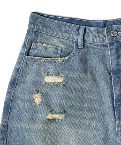 Salong hameu(サロン ハミュー)の「ハードダメージ ワイドストレート デニムパンツ オーバーダイ加工 ユニセックス(デニムパンツ・メンズ・ブルー/ブラック・M/L/S)」の17枚目の写真