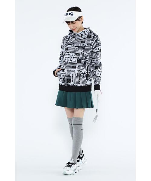 S ピン　三色旗柄ジャガード ニットフーディプルオーバー　レディース　グレー PING（ピン）の「【PING APPAREL】Starry三色旗柄ジャガードニット