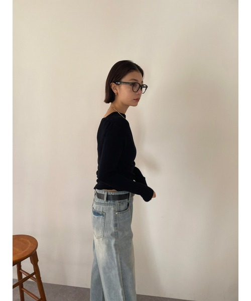 HANNE（アン）の「ボートネックニットトップス（ニット/セーター・レディース・ベージュ/ブラック・FREE）」の8枚目の写真