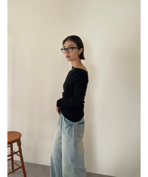 HANNE（アン）の「ボートネックニットトップス（ニット/セーター・レディース・ベージュ/ブラック・FREE）」の10枚目の写真