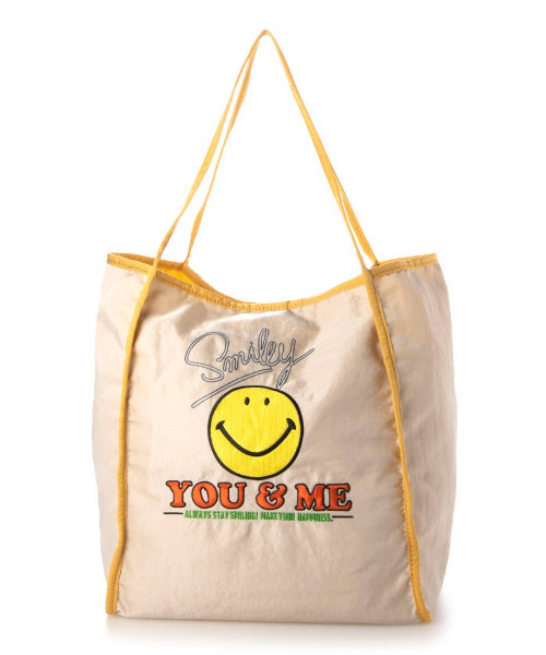 cache cache(カシュ カシュ)の「カシュカシュ cachecache / スマイル柄刺繍トートバッグ(トートバッグ・レディース・ラベンダー/ライトベージュ/グレー・FREE)」の1枚目の写真
