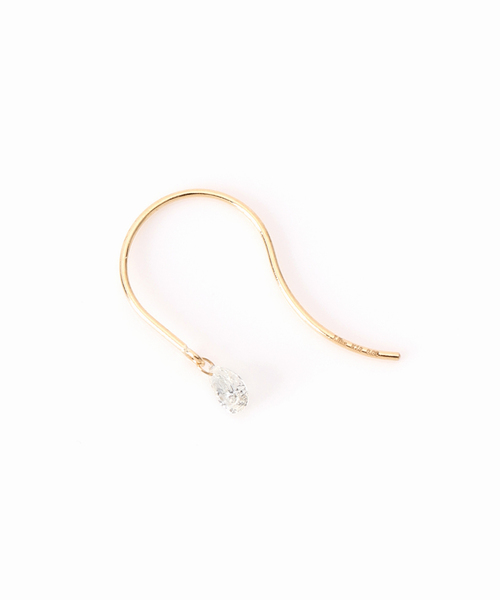 ペアシェイプホールダイヤフックピアス0.16ct K18（両耳
