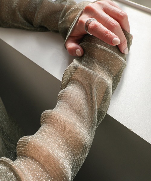 select MOCA(セレクトモカ)の「ラメシアートップス(Tシャツ/カットソー・レディース・グレイッシュベージュ/カーキ/グレー/オフホワイト・FREE)」の9枚目の写真