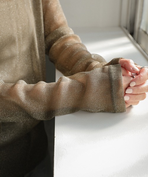 select MOCA(セレクトモカ)の「ラメシアートップス(Tシャツ/カットソー・レディース・グレイッシュベージュ/カーキ/グレー/オフホワイト・FREE)」の13枚目の写真