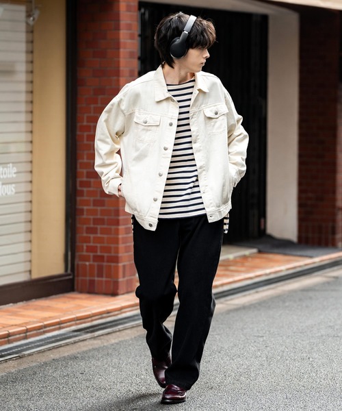 Rocky Monroe(ロッキーモンロー)の「オーバーサイズ3rdタイプデニムジャケット / Gジャン(デニムジャケット・メンズ・オフホワイト/ワンウォッシュ/ライトブラック/ケミカルウォッシュ/ブラック/ブルー/ブラック系・M/L/XL)」の10枚目の写真