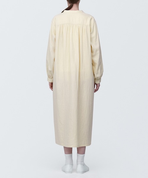 新品未使用　ホワイト 長袖 ガーゼワンピース セール】婦人 カポック混二重ガーゼ 長袖ワンピース（ワンピース