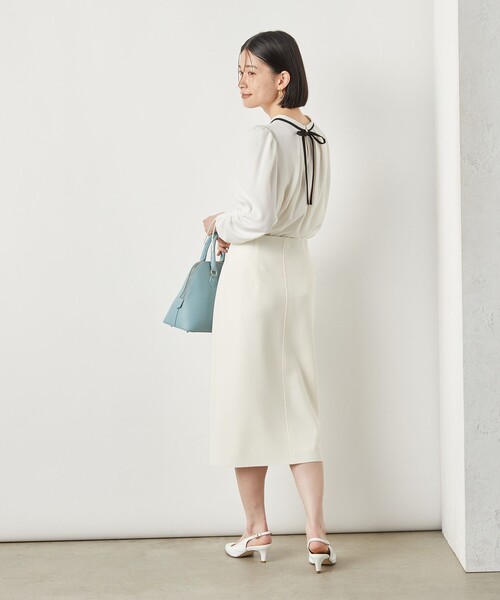 NOLLEY’S(ノーリーズ)の「ストレッチジョーゼット配色2WAYブラウス(シャツ/ブラウス・レディース・オフホワイト/ネイビー/ベージュ・38/36)」の8枚目の写真