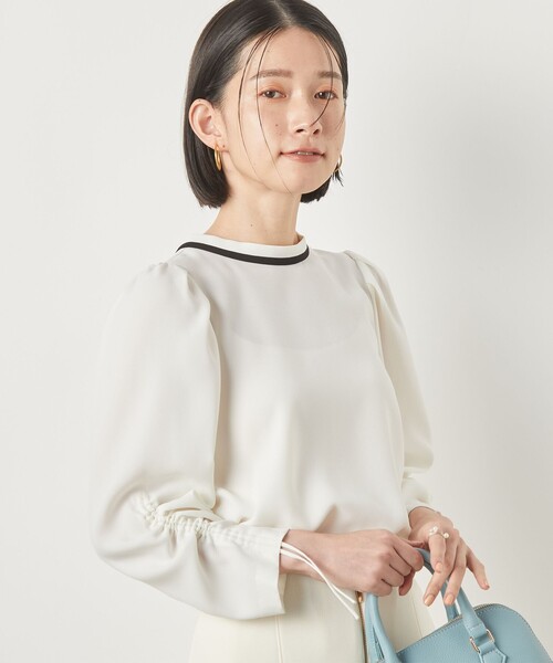 NOLLEY’S(ノーリーズ)の「ストレッチジョーゼット配色2WAYブラウス(シャツ/ブラウス・レディース・オフホワイト/ネイビー/ベージュ・38/36)」の14枚目の写真