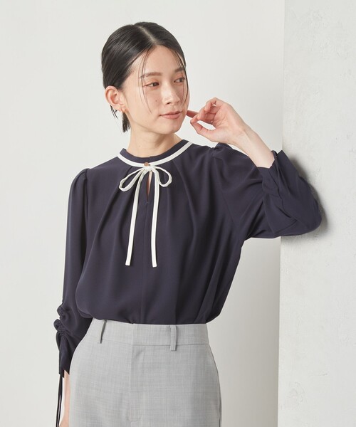 セール】ストレッチジョーゼット配色2WAYブラウス（シャツ