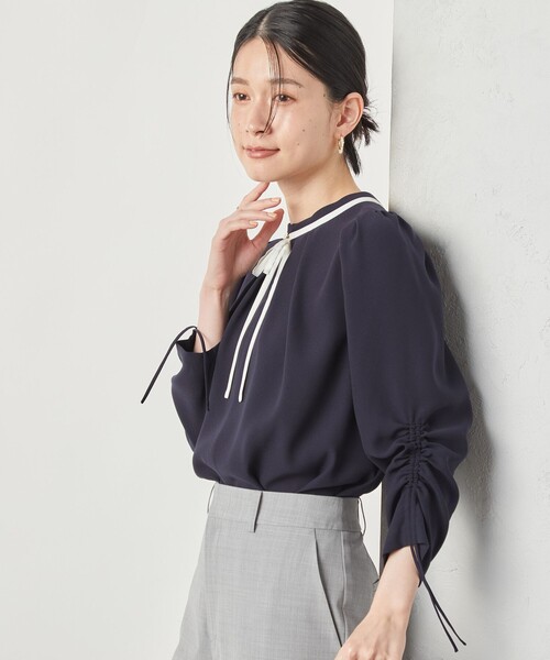 NOLLEY’S(ノーリーズ)の「ストレッチジョーゼット配色2WAYブラウス(シャツ/ブラウス・レディース・オフホワイト/ネイビー/ベージュ・38/36)」の22枚目の写真