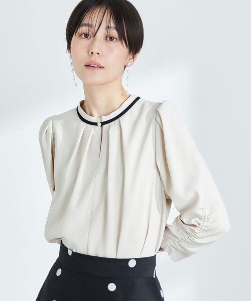 セール】ストレッチジョーゼット配色2WAYブラウス（シャツ