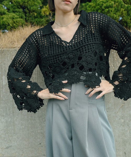 Vネッククロシェショートニット（ニット/セーター）｜select MOCA（セレクトモカ）