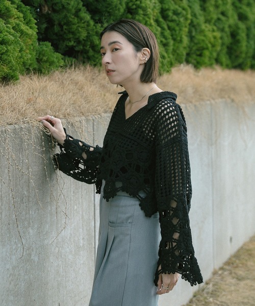 Vネッククロシェショートニット（ニット/セーター）｜select MOCA（セレクトモカ）