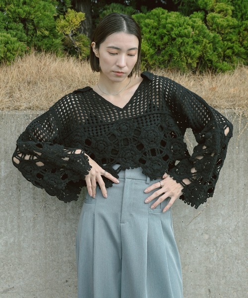 Vネッククロシェショートニット（ニット/セーター）｜select MOCA（セレクトモカ）