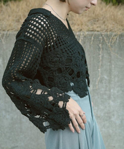 Vネッククロシェショートニット（ニット/セーター）｜select MOCA（セレクトモカ）