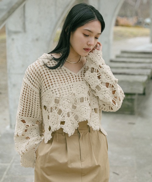 Vネッククロシェショートニット（ニット/セーター）｜select MOCA（セレクトモカ）