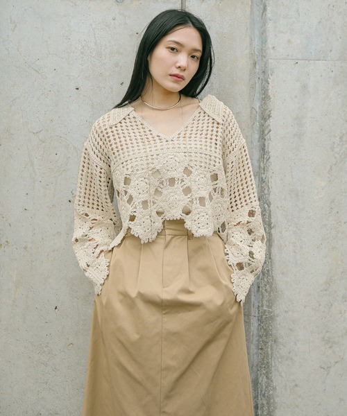 Vネッククロシェショートニット（ニット/セーター）｜select MOCA（セレクトモカ）