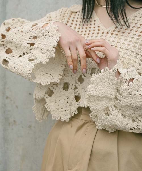 Vネッククロシェショートニット（ニット/セーター）｜select MOCA（セレクトモカ）