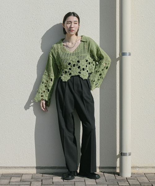 Vネッククロシェショートニット（ニット/セーター）｜select MOCA（セレクトモカ）