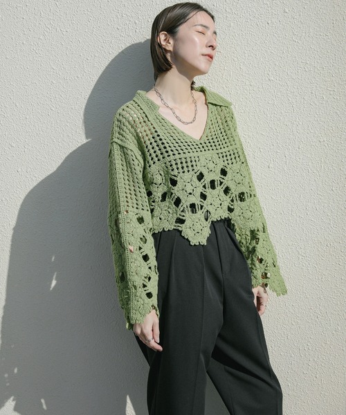 Vネッククロシェショートニット（ニット/セーター）｜select MOCA（セレクトモカ）