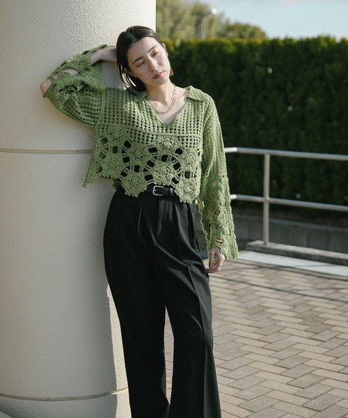 セール】Vネッククロシェショートニット（ニット/セーター）｜select