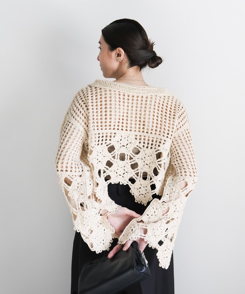 select MOCA（セレクトモカ）の「Vネッククロシェショートニット（ニット/セーター・レディース・ブラック/アイボリー/オリーブ・FREE）」の10枚目の写真