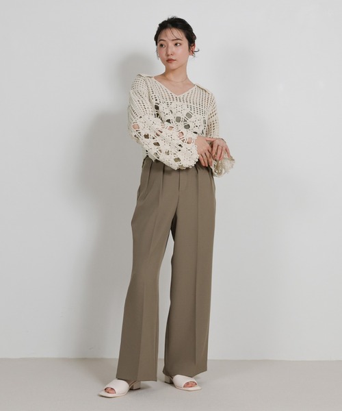 select MOCA（セレクトモカ）の「Vネッククロシェショートニット（ニット/セーター・レディース・ブラック/アイボリー/オリーブ・FREE）」の17枚目の写真