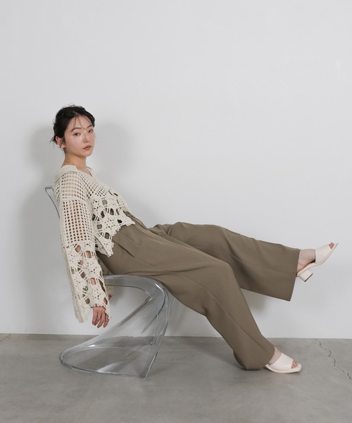 select MOCA（セレクトモカ）の「Vネッククロシェショートニット（ニット/セーター・レディース・ブラック/アイボリー/オリーブ・FREE）」の21枚目の写真