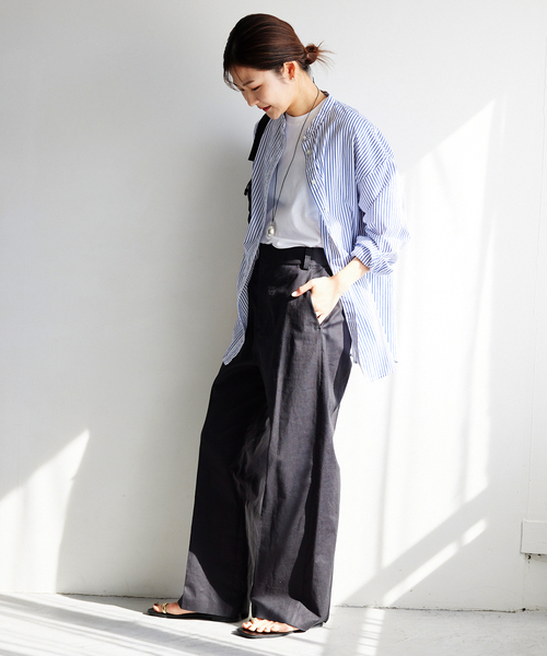 SLOBE IENA（スローブイエナ）の「フレンチリネンコットンパンツ（その他パンツ・レディース・ブラック/ベージュ・36/38）」の5枚目の写真