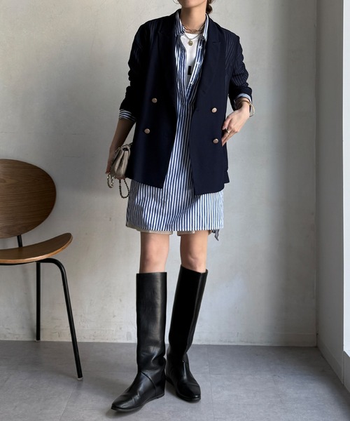 DouDou(ドゥドゥ)の「メッシュダブルジャケット(テーラードジャケット・レディース・ブラック/ネイビー/ベージュ/グレー/モカ・FREE)」の21枚目の写真