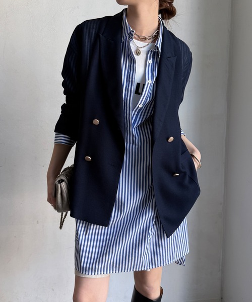 DouDou(ドゥドゥ)の「メッシュダブルジャケット(テーラードジャケット・レディース・ブラック/ネイビー/ベージュ/グレー/モカ・FREE)」の19枚目の写真