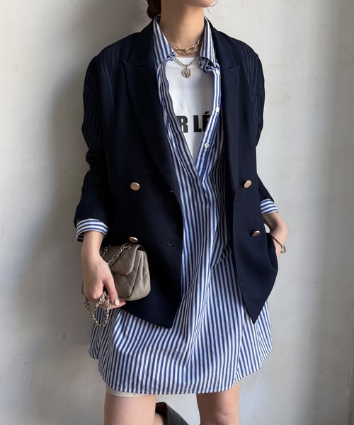 DouDou(ドゥドゥ)の「メッシュダブルジャケット(テーラードジャケット・レディース・ブラック/ネイビー/ベージュ/グレー/モカ・FREE)」の18枚目の写真