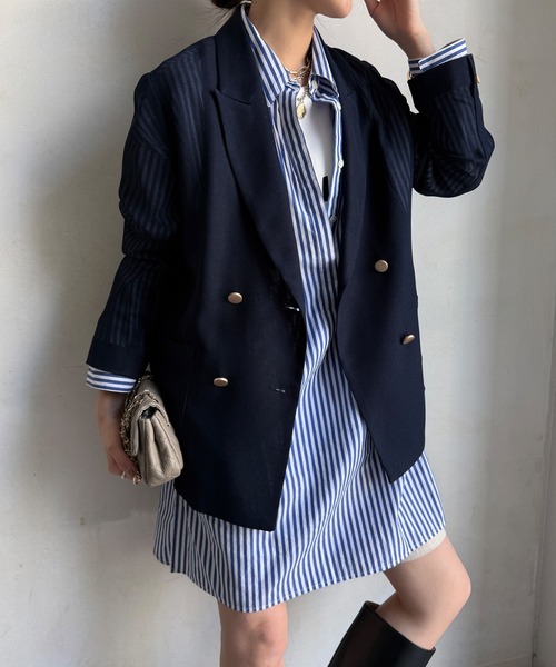 DouDou(ドゥドゥ)の「メッシュダブルジャケット(テーラードジャケット・レディース・ブラック/ネイビー/ベージュ/グレー/モカ・FREE)」の17枚目の写真