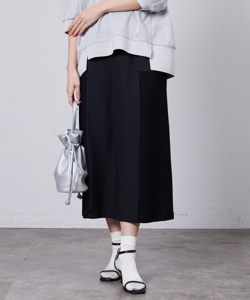 Chez toi(シェトワ)の「異素材ナロースカート(スカート・レディース・アイボリー/ブラック/キャメル・FREE)」の2枚目の写真