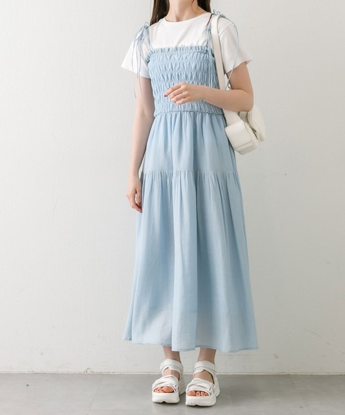 OLIVE des OLIVE（オリーブデオリーブ）の「【S/M展開】シャーリングキャミワンピース　1041090090（ワンピース・レディース・ブラック/チェック/アイボリー/サックスブルー/ブラック系その他・MEDIUM/SMALL）」の4枚目の写真