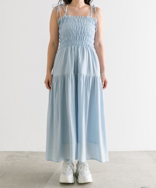 OLIVE des OLIVE（オリーブデオリーブ）の「【S/M展開】シャーリングキャミワンピース　1041090090（ワンピース・レディース・ブラック/チェック/アイボリー/サックスブルー/ブラック系その他・MEDIUM/SMALL）」の7枚目の写真